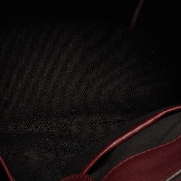 Pre Owned Burberry Burgundy/Beige Leather and House Check Fabric Small Banner Tote