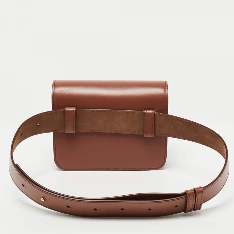 Pre Owned Burberry Brown Leather Mini TB Belt Bag