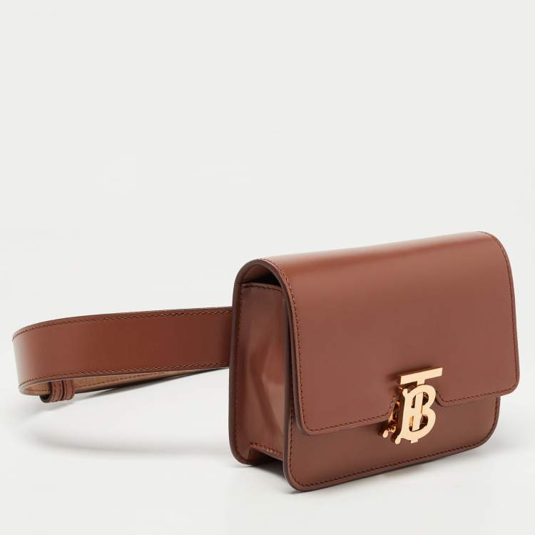 Pre Owned Burberry Brown Leather Mini TB Belt Bag