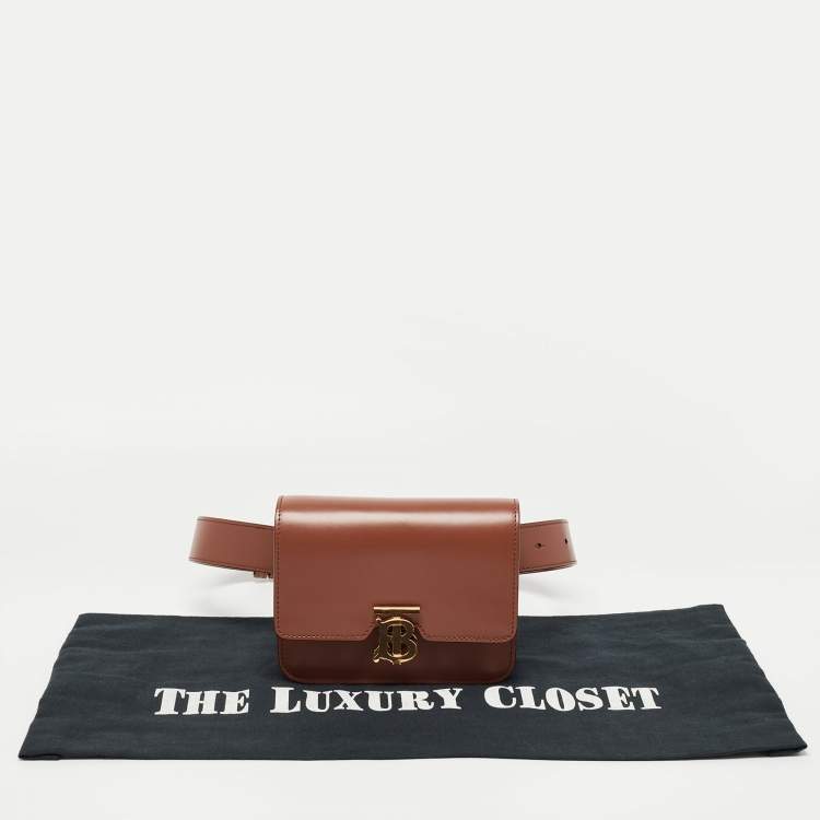 Pre Owned Burberry Brown Leather Mini TB Belt Bag