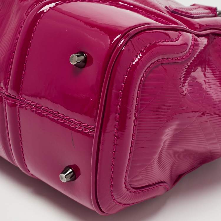 Pre Owned Burberry Fuchsia Check Embossed Patent Leather Tote