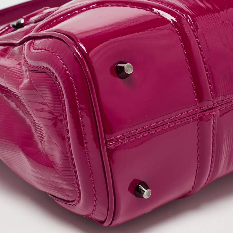 Pre Owned Burberry Fuchsia Check Embossed Patent Leather Tote