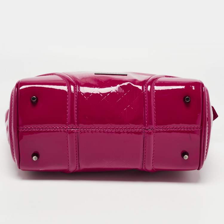 Pre Owned Burberry Fuchsia Check Embossed Patent Leather Tote