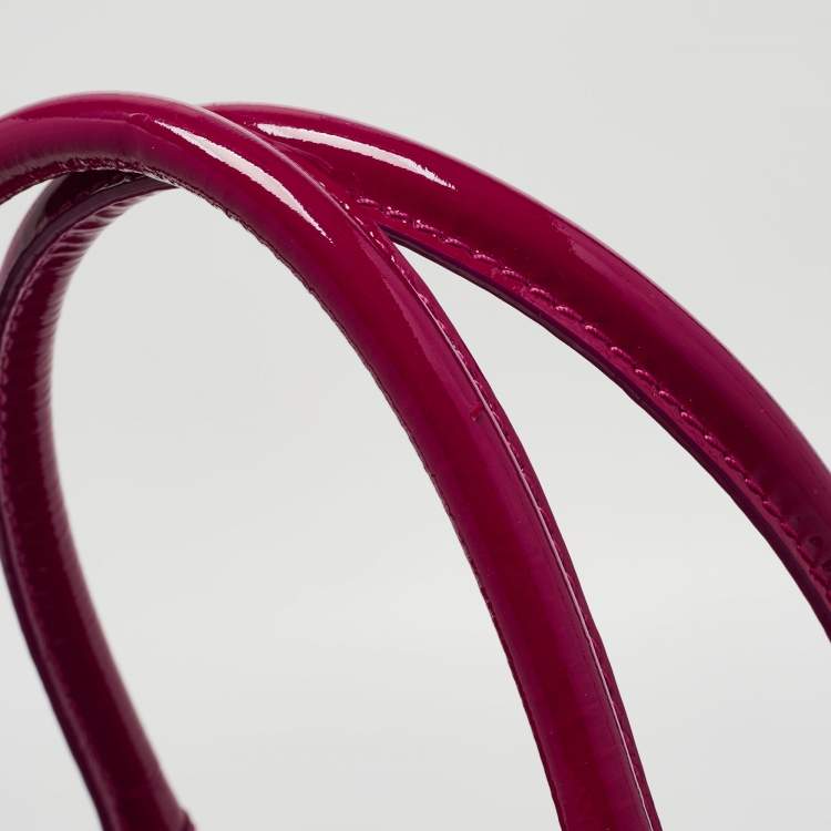 Pre Owned Burberry Fuchsia Check Embossed Patent Leather Tote