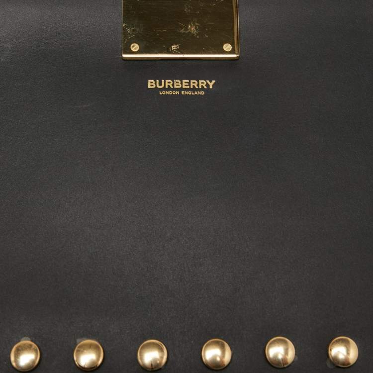 Pre Owned Burberry Black Studded Leather Olympia Clutch