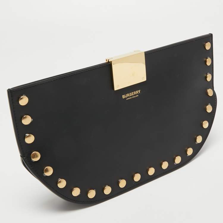 Pre Owned Burberry Black Studded Leather Olympia Clutch