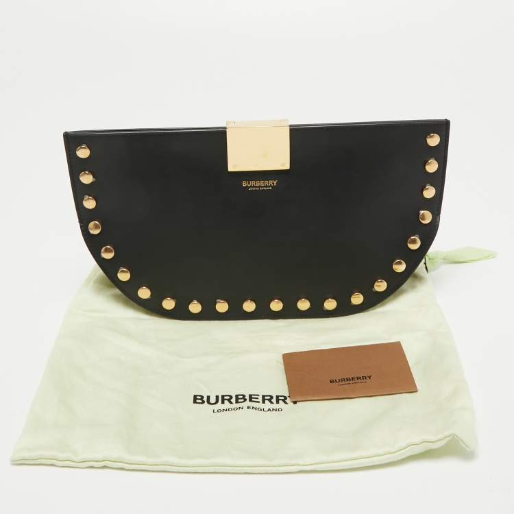 Pre Owned Burberry Black Studded Leather Olympia Clutch