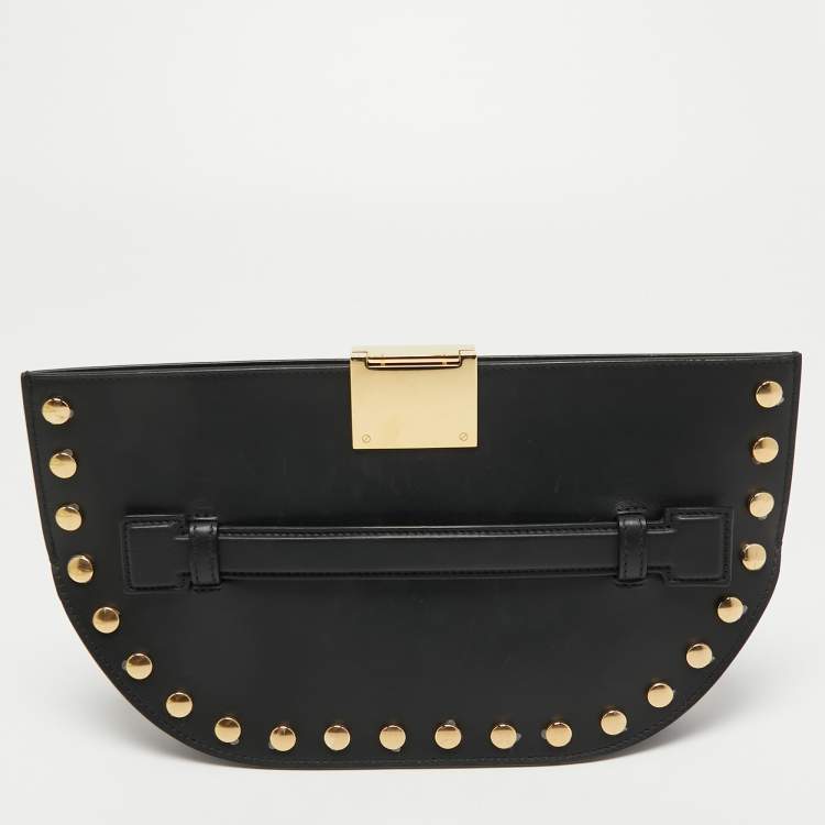 Pre Owned Burberry Black Studded Leather Olympia Clutch