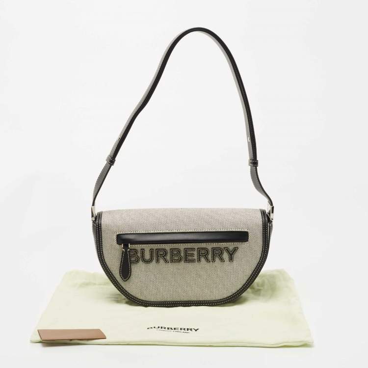 مملوكة مسبقًا Burberry Grey/Black Canvas and Leather Small Olympia Shoulder Bag
