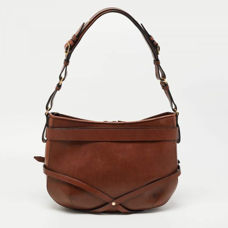 Pre Owned Burberry Brown Leather Small Bridle Dutton Hobo