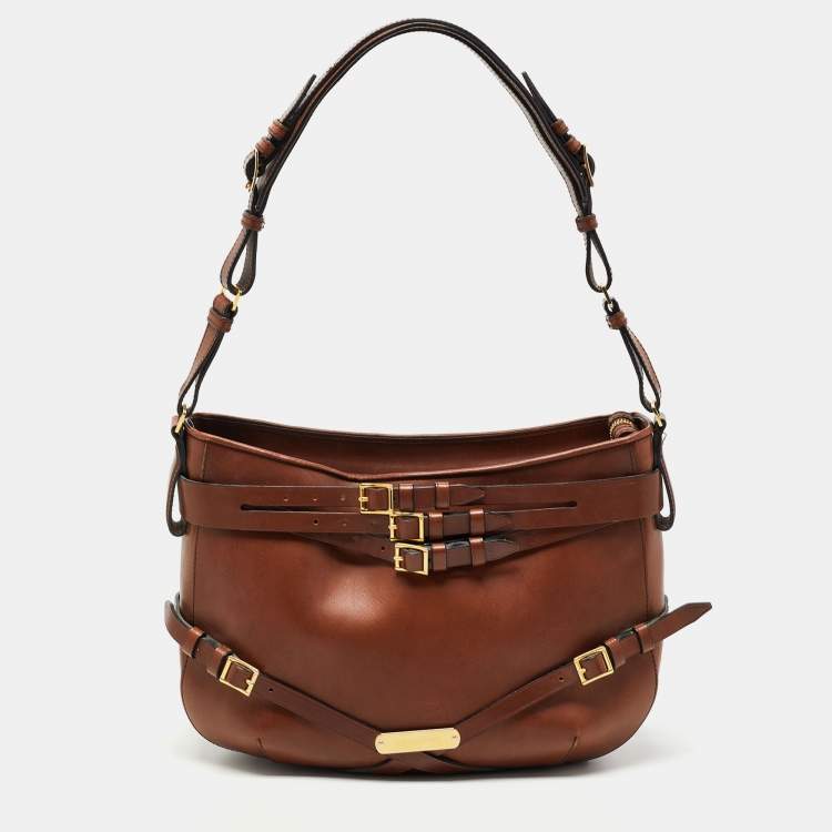 Pre Owned Burberry Brown Leather Small Bridle Dutton Hobo