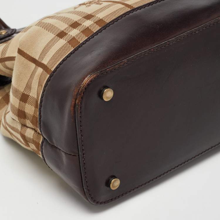 Pre Owned Burberry Beige/Brown Haymarket Check Canvas and Leather Shoulder Bag
