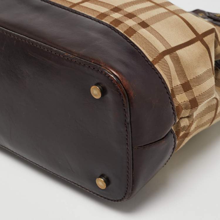 Pre Owned Burberry Beige/Brown Haymarket Check Canvas and Leather Shoulder Bag