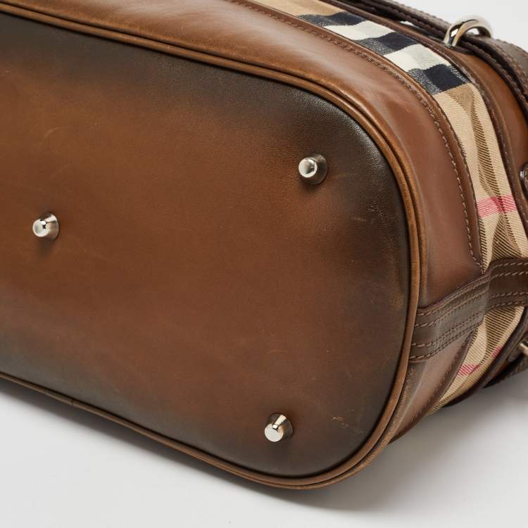 Pre Owned Burberry Beige/Tan House Check Canvas and Leather Hobo