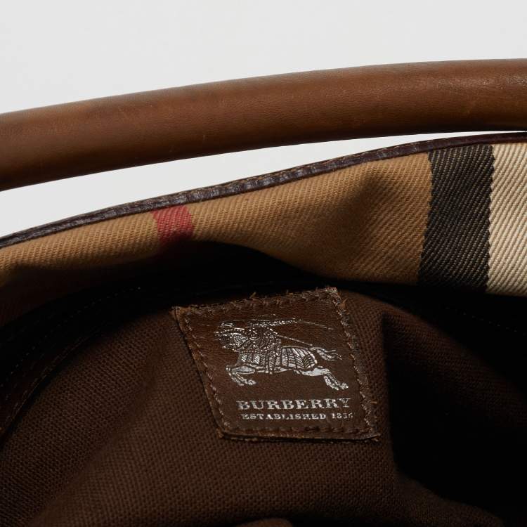 Pre Owned Burberry Beige/Tan House Check Canvas and Leather Hobo