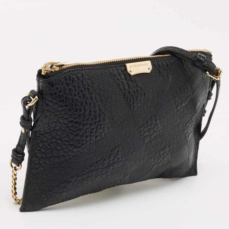Pre Owned Burberry Black Grained Leather Peyton Crossbody Bag