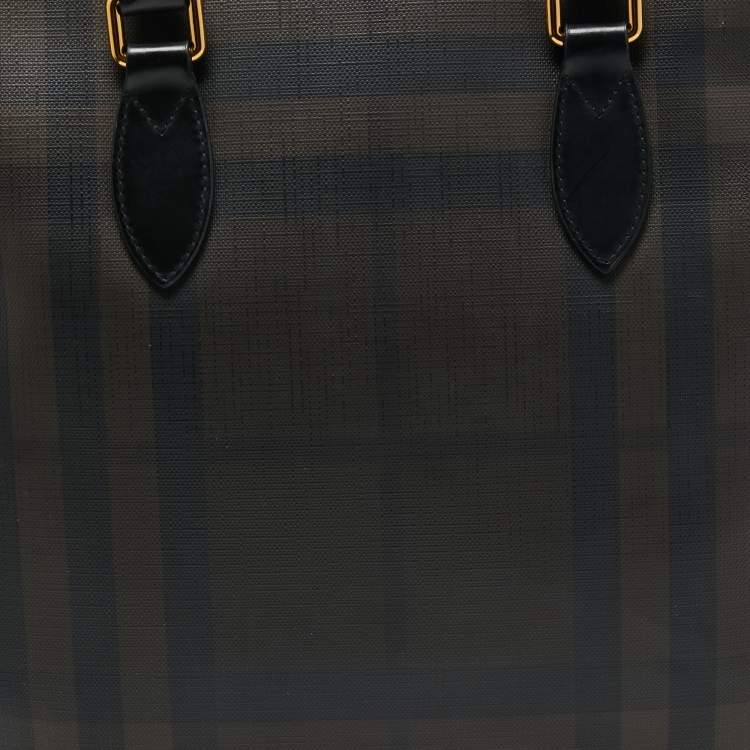 Pre Owned Burberry Brown/Black London Check Coated Canvas and Leather Shopper Tote