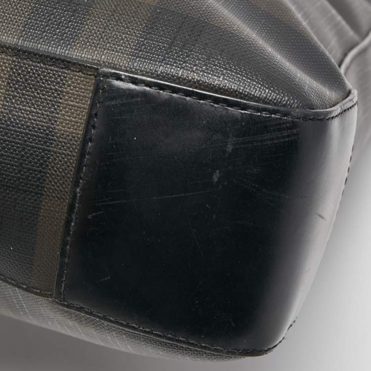 Pre Owned Burberry Brown/Black London Check Coated Canvas and Leather Shopper Tote