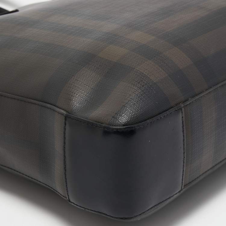 Pre Owned Burberry Brown/Black London Check Coated Canvas and Leather Shopper Tote