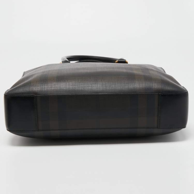Pre Owned Burberry Brown/Black London Check Coated Canvas and Leather Shopper Tote