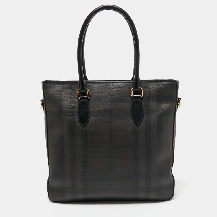 Burberry Brown/Black London Check Coated Canvas and Leather Shopper Tote