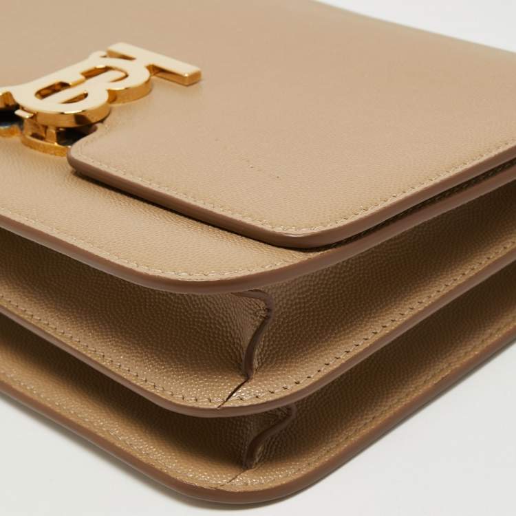 Pre Owned Burberry Beige Grain Leather Medium TB Shoulder Bag