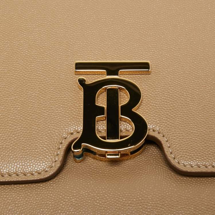 Pre Owned Burberry Beige Grain Leather Medium TB Shoulder Bag
