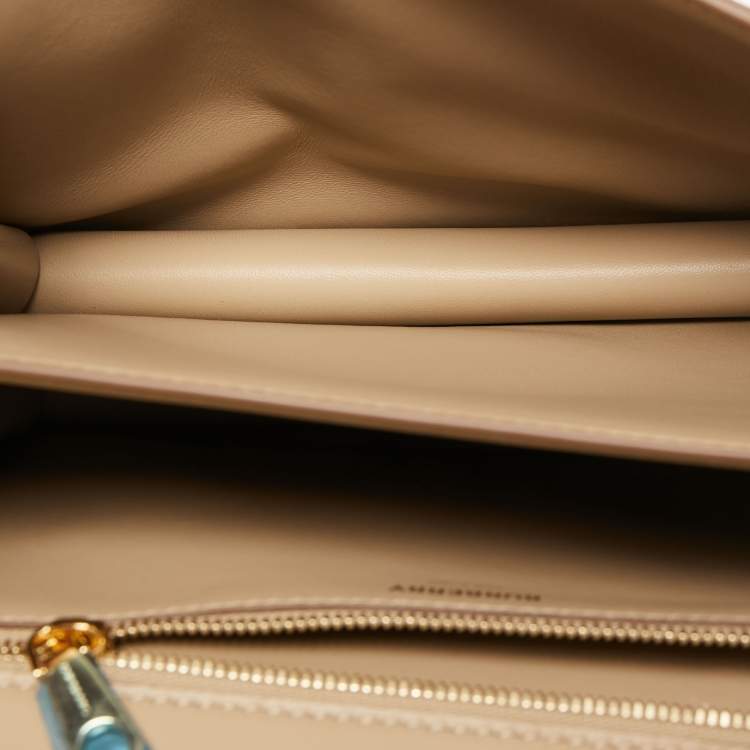 Pre Owned Burberry Beige Grain Leather Medium TB Shoulder Bag
