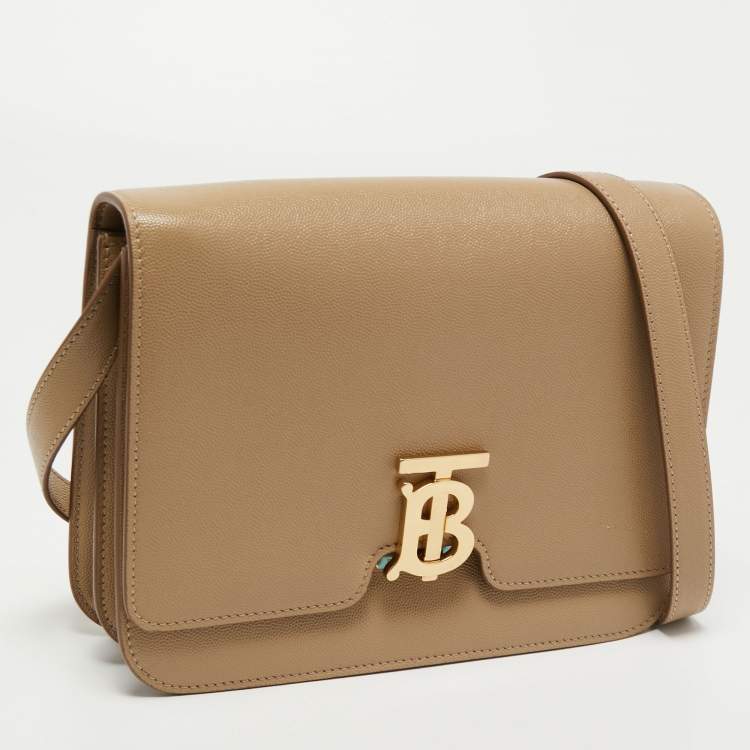 Pre Owned Burberry Beige Grain Leather Medium TB Shoulder Bag