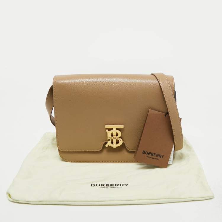 Pre Owned Burberry Beige Grain Leather Medium TB Shoulder Bag