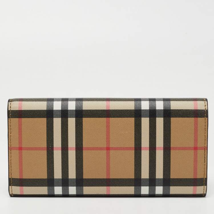 Pre Owned Burberry Beige Icon Stripe Coated Fabric Flap Continental Wallet