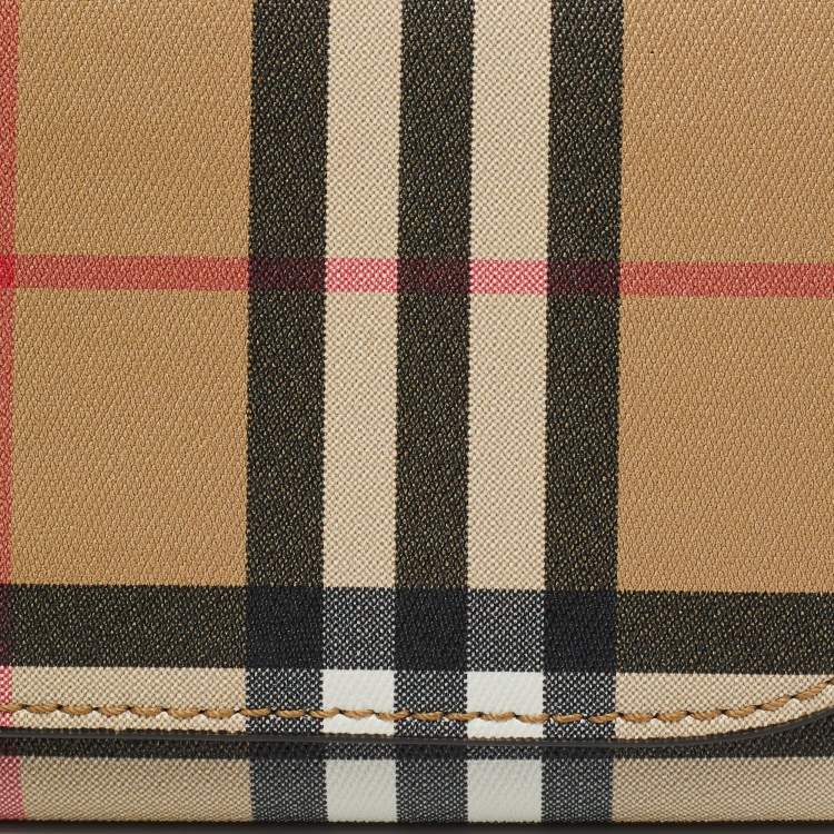 Pre Owned Burberry Beige Icon Stripe Coated Fabric Flap Continental Wallet