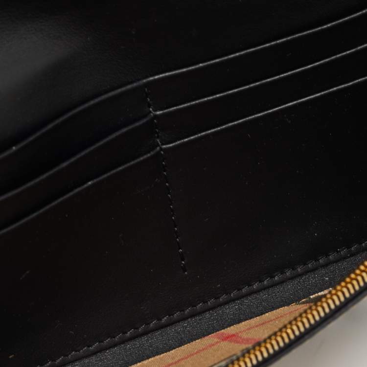 Pre Owned Burberry Beige Icon Stripe Coated Fabric Flap Continental Wallet