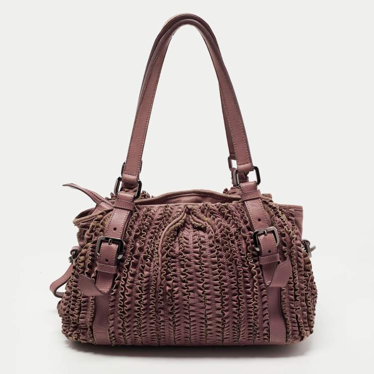 مملوكة مسبقًا Burberry Old Rose Leather Ruffled Leather Lowry Tote