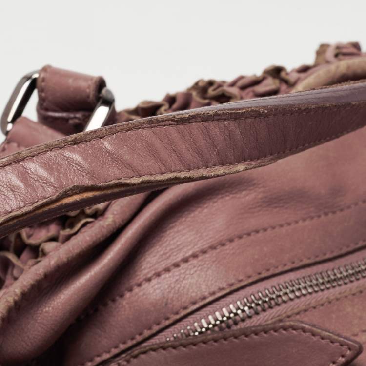 مملوكة مسبقًا Burberry Old Rose Leather Ruffled Leather Lowry Tote