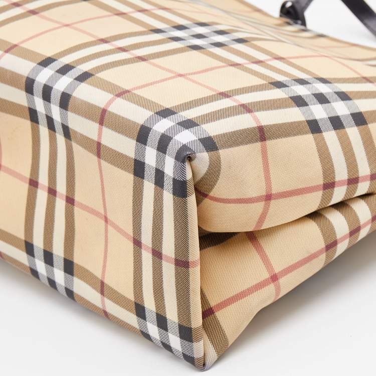 Pre Owned Burberry Beige/Black Nova Check Coated Canvas and Leather Shopper Tote