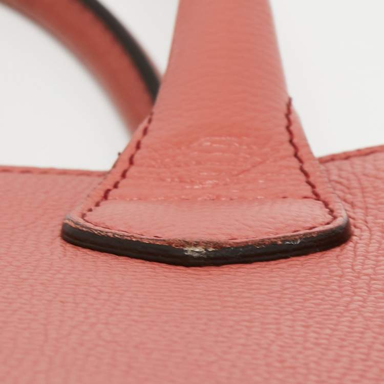 Pre Owned Burberry Peach/Beige Leather and House Check Fabric Medium Banner Tote