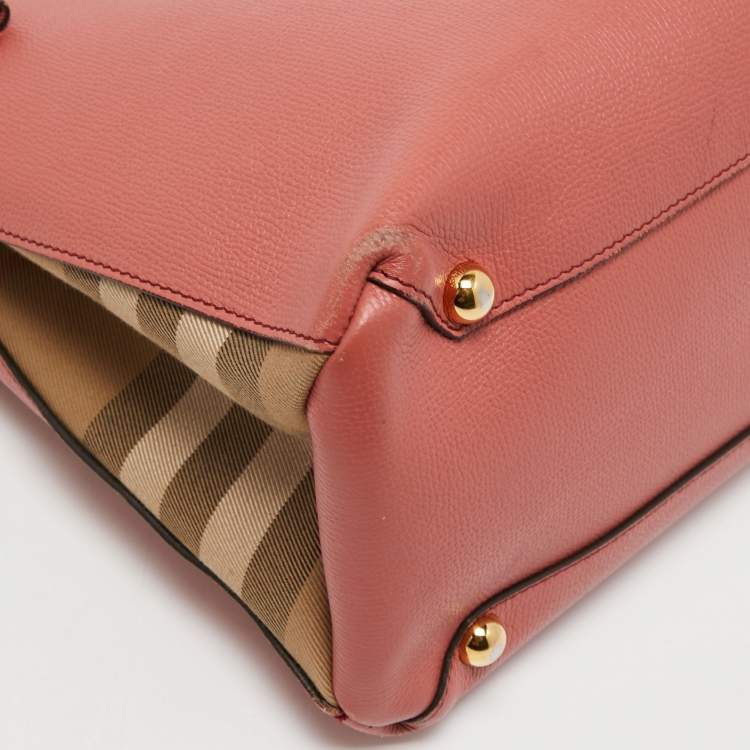 Pre Owned Burberry Peach/Beige Leather and House Check Fabric Medium Banner Tote