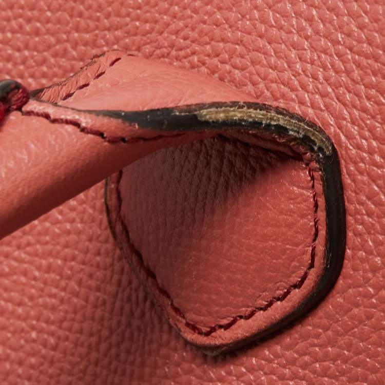 Pre Owned Burberry Peach/Beige Leather and House Check Fabric Medium Banner Tote