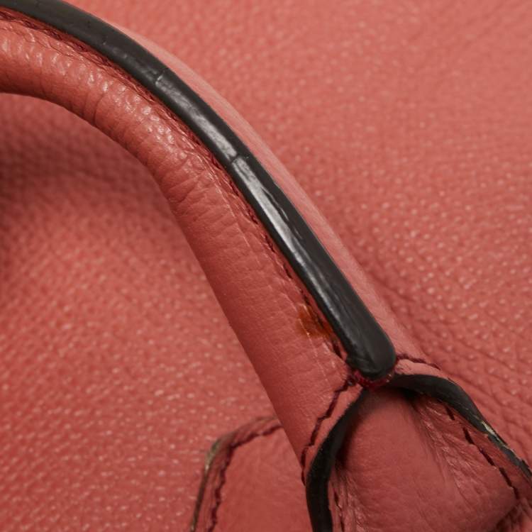 Pre Owned Burberry Peach/Beige Leather and House Check Fabric Medium Banner Tote