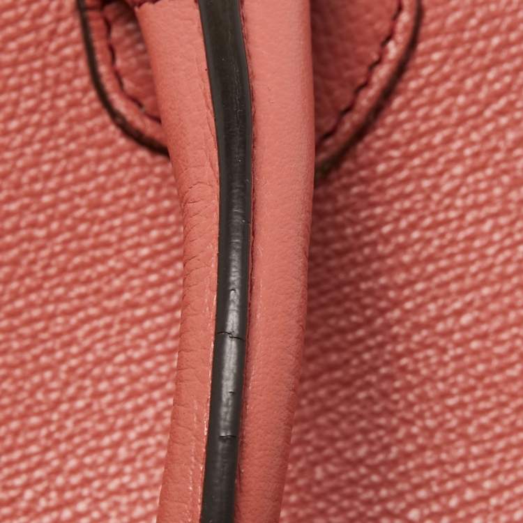 Pre Owned Burberry Peach/Beige Leather and House Check Fabric Medium Banner Tote