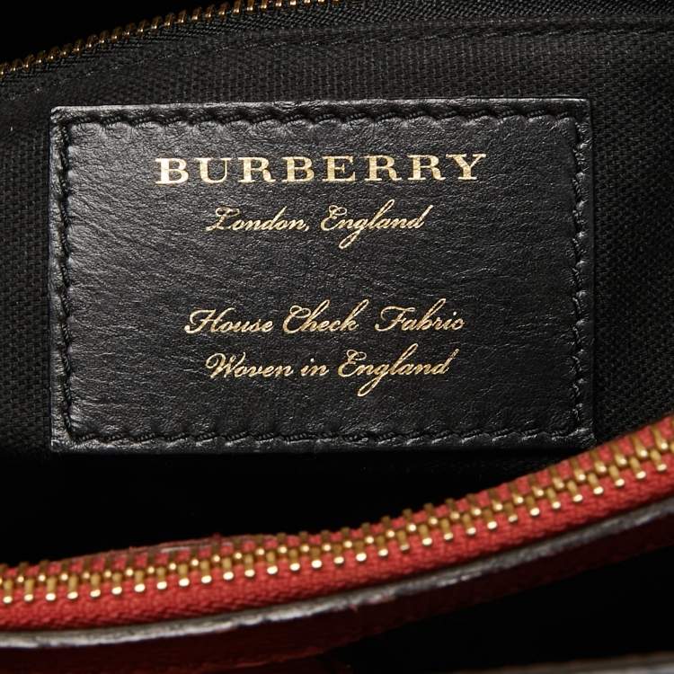 Pre Owned Burberry Peach/Beige Leather and House Check Fabric Medium Banner Tote