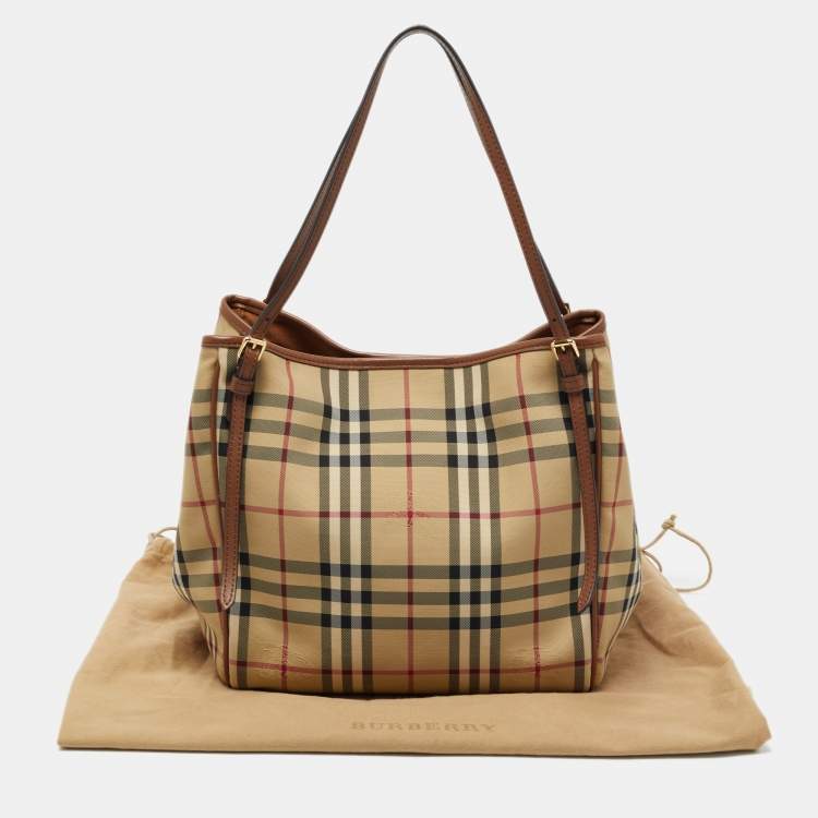 Pre Owned Burberry Beige/Brown Haymarket Check Canvas and Leather Small Canterbury Tote