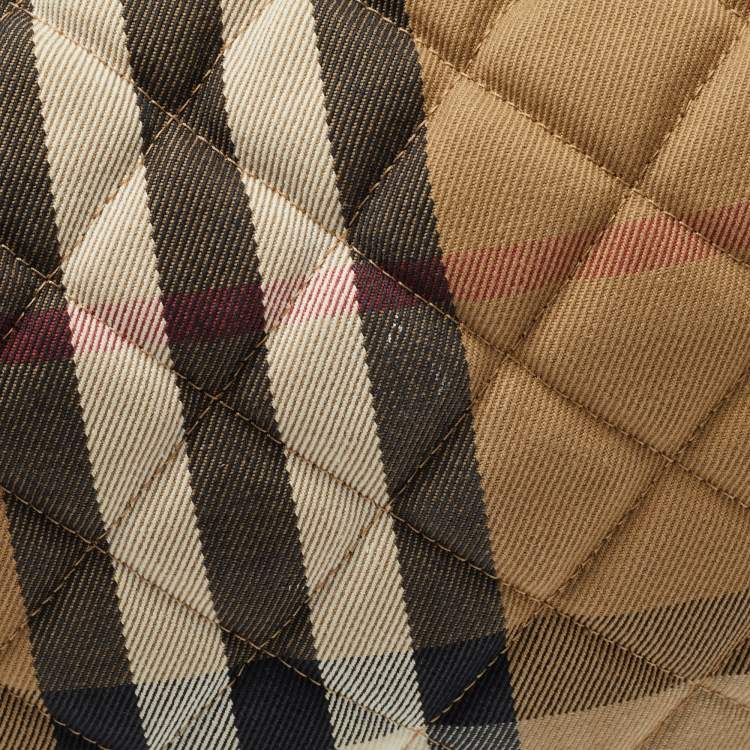 Pre Owned Burberry Beige/Black House Check Fabric and Leather Oversize Hoxton Hobo