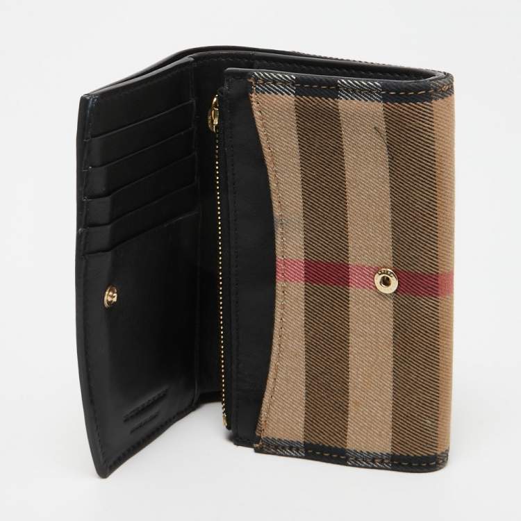 Burberry Beige/Black House Check Canvas and Leather Flap Wallet