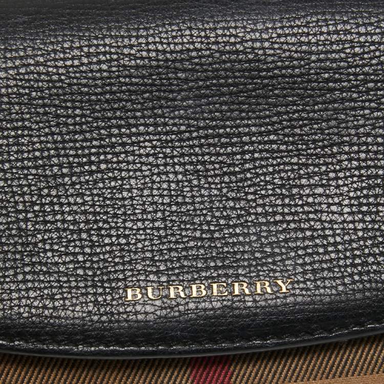 Pre Owned Burberry Beige/Black House Check Canvas and Leather Flap Wallet