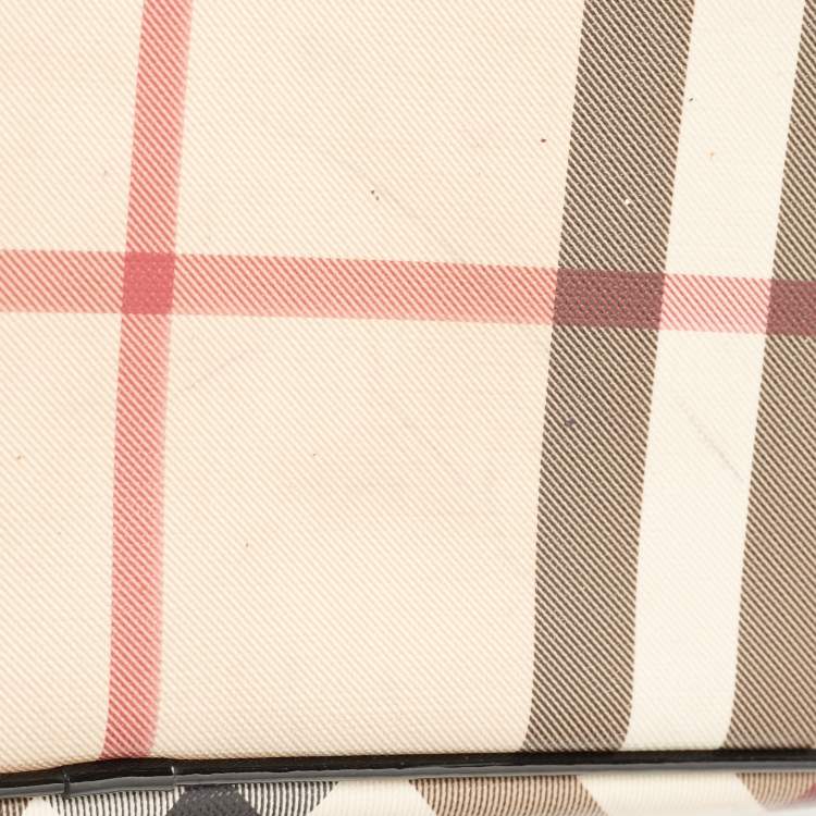 Pre Owned Burberry Black/Beige Nova Check Coated Canvas and Patent Leather Top Zip Tote