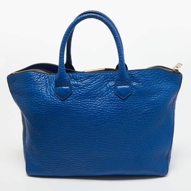 Pre Owned Burberry Blue Pebbled Leather Dewsbury Tote