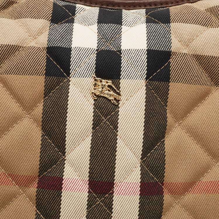 Pre Owned Burberry Beige/Brown House Check Canvas and Leather Hoxton Hobo