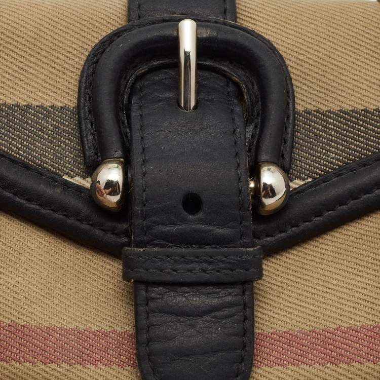 Pre Owned Burberry Beige/Black  Nova Check Canvas and Leather Buckle Compact Wallet